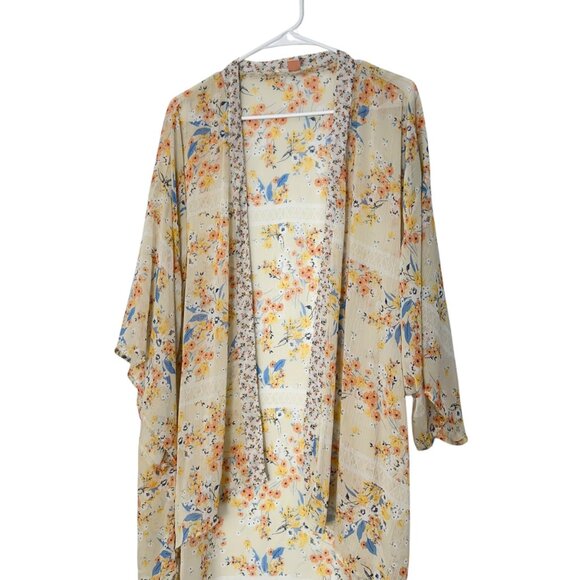 Band Of Gypsies Women Open Front Floral Kimono Cardigan SZ XS/S 100% Polyester - Picture 2 of 11